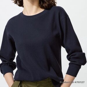 Uniqlo Navy Waffle Long Sleeve